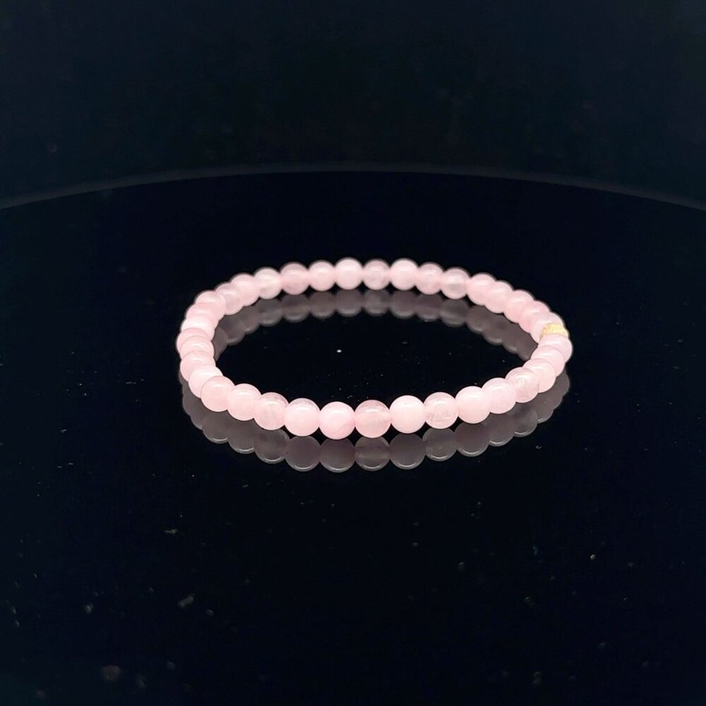 Gemstones Rose Quartz Mini 4mm Stretchable Bracelet 14k Gold Bead Charm Stardust - Picture 5 of 6